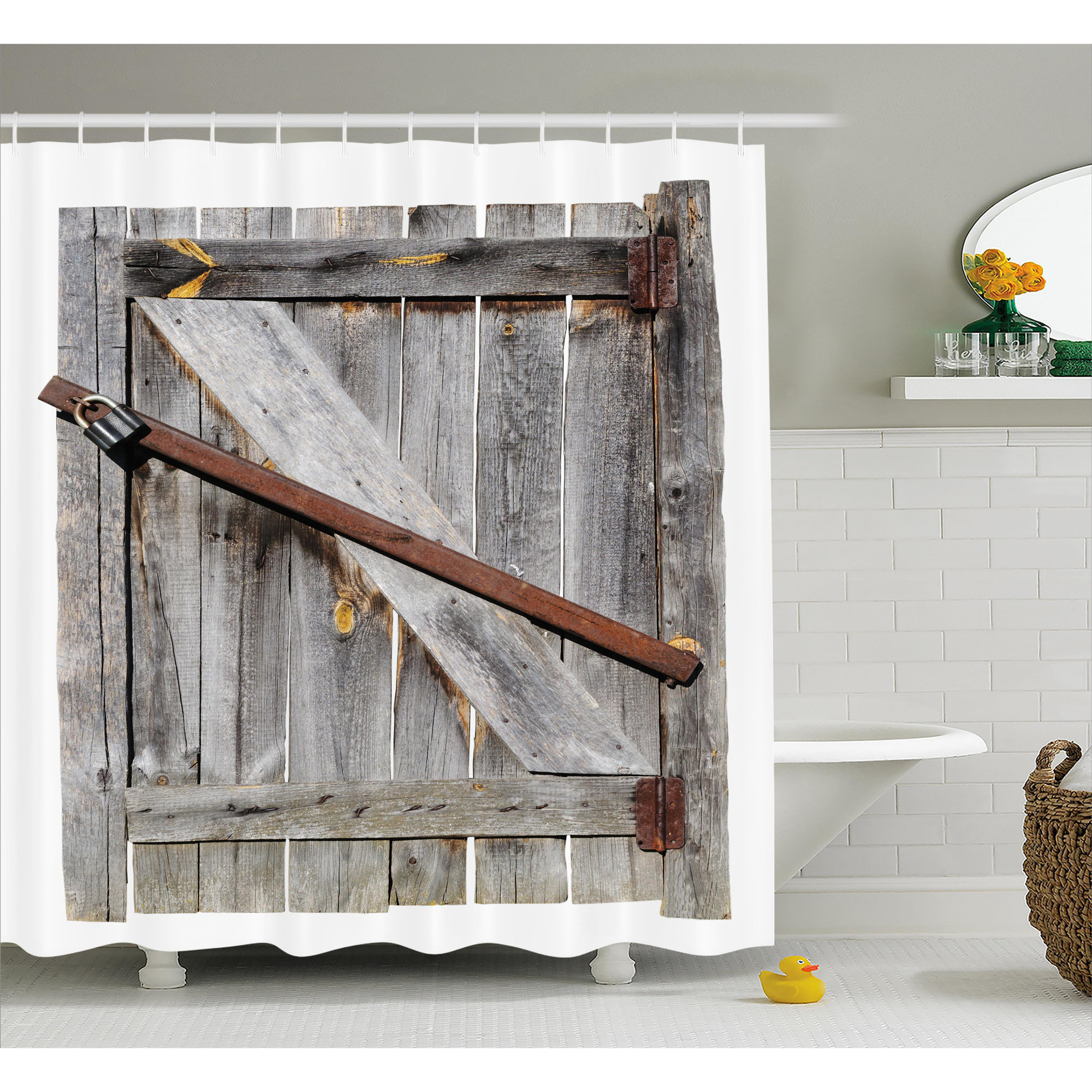 East Urban Home Rustic Aged Wooden Barn Door Shower Curtain Wayfair.ca